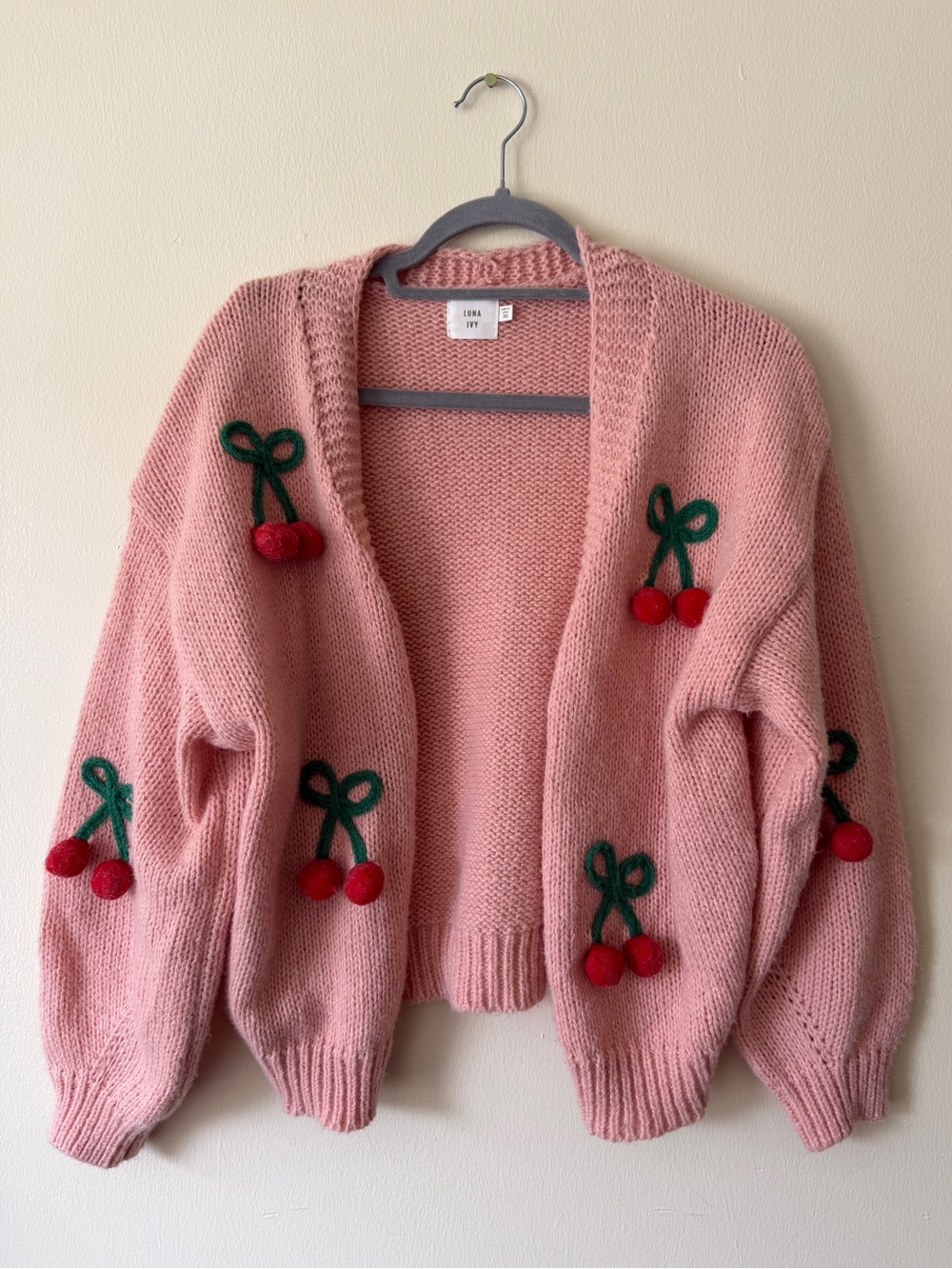 Luna & Ivy Pink Cherry Cardigan Sweater